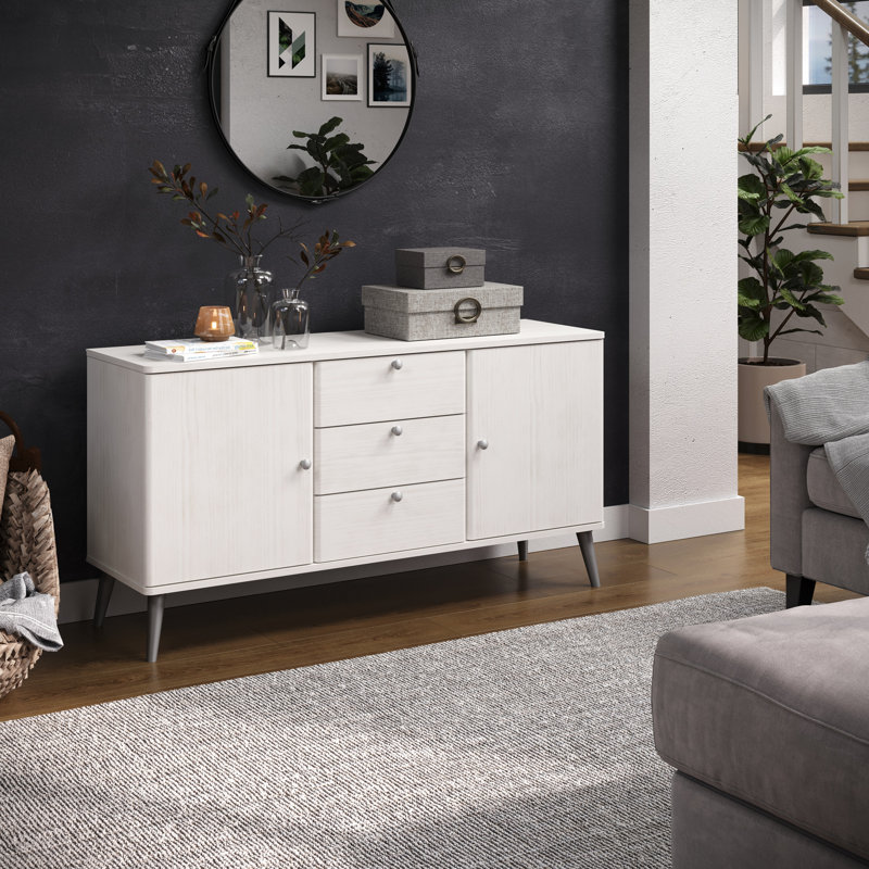 Dareen Medium Sideboard, 3 drawers, 2 door, White Wax finish
