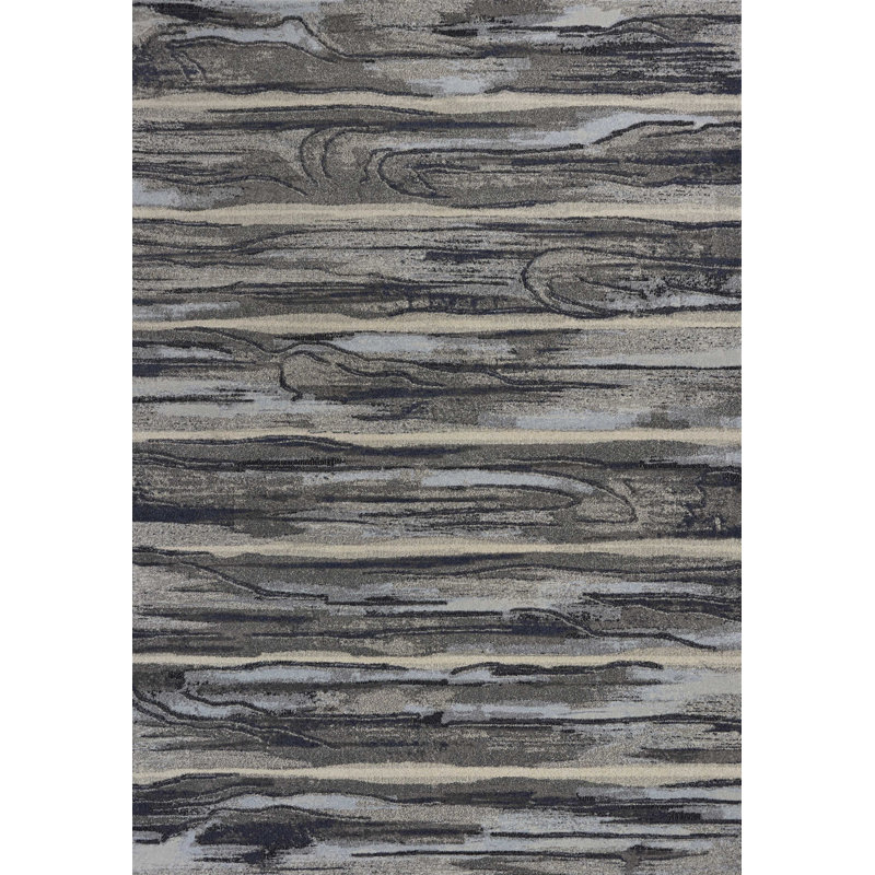 Tapis gris à motif abstrait brossé, Rectangle 5 pi 3 po x 7 pi 7 po