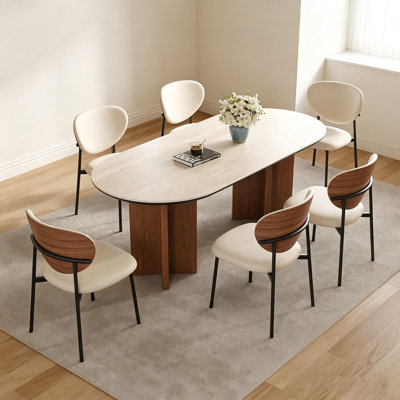 Vintage Oval Sintered Stone & Wood Dining Table