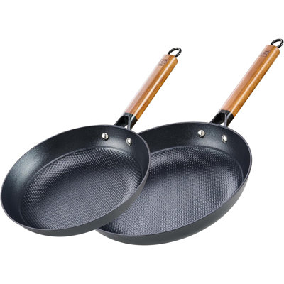Dm Cast Iron Skillet, 2 Piece Nonstick Frying Pan Set, 10 And 12 Inch With Detachable Acacia Wooden Handle, Honeycomb Non Stick Omelet Egg Pan, Easy Clean Oven Safe Pans For Cooking 