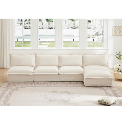 Canapé modulaire sans accoudoirs modulaire à 4 places avec repose-pieds amovible, canapé modulaire très profond pour le salon, canapé en tissu chenille