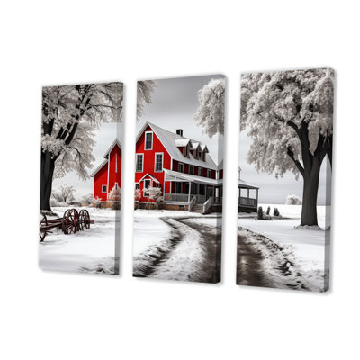 «Red and Gray Farmhouse Traditions» sur toile, 3 pièces