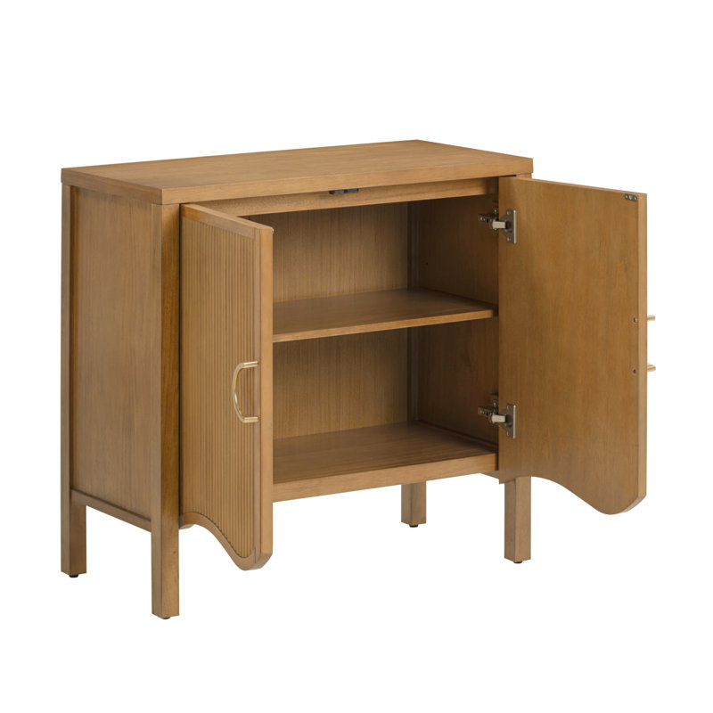 Armoire d'appoint cannelée avec poignée en laiton, Brun, 1