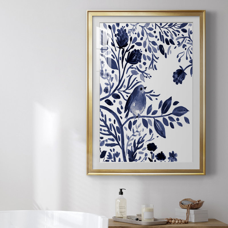 Indigo Song I, reproduction encadrée de qualité supérieure, prête à être accrochée, Cadre doré