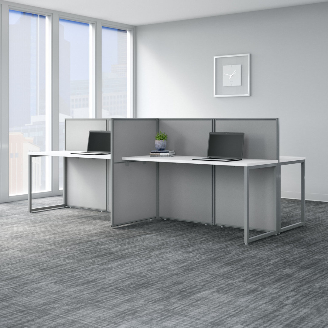 Easy Office Rectangle 4 Person Benching Workstation with Cable Management Bush Business Furniture