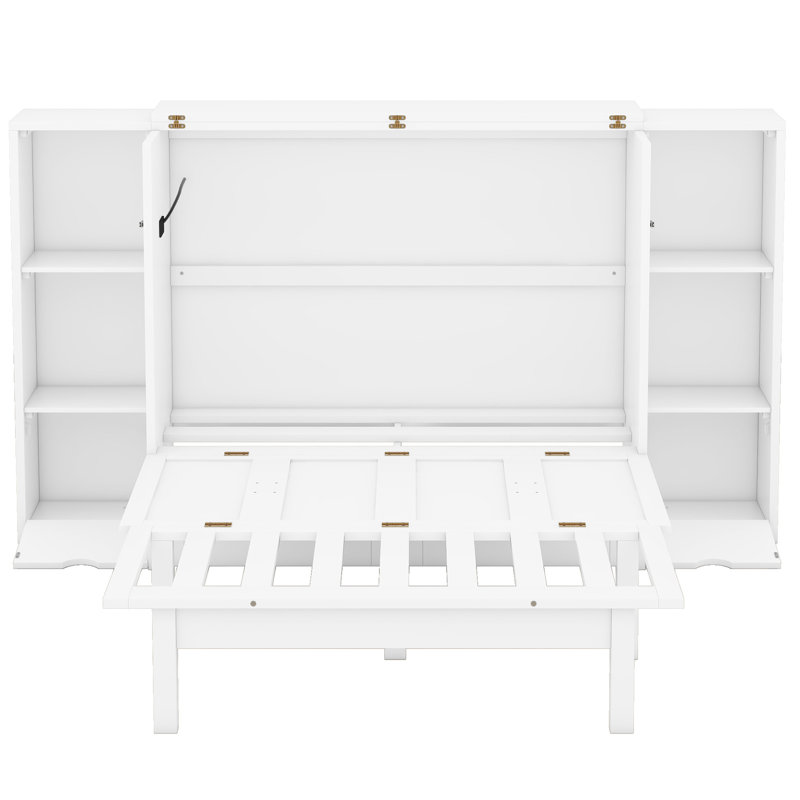 Grand lit escamotable avec tablettes, tiroirs et ports USB