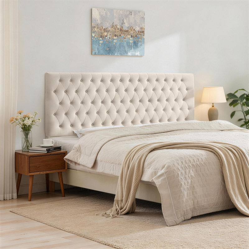 Tête de lit tapissier Aveigha Elegant, Très grand, Velours beige