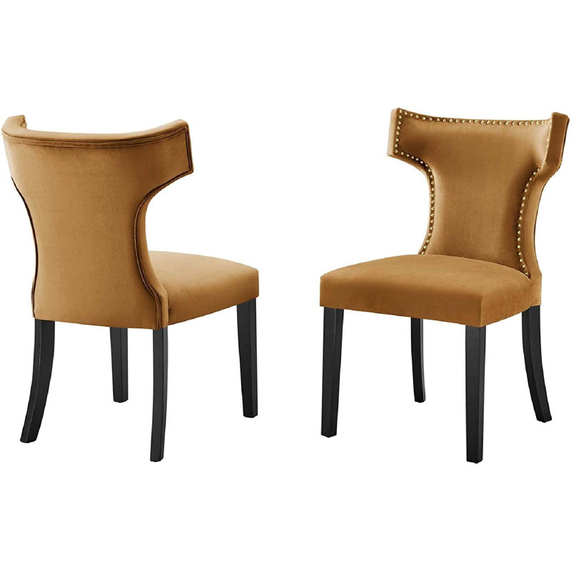 Modway Curve Performance Velvet Dining Chairs, Cognac