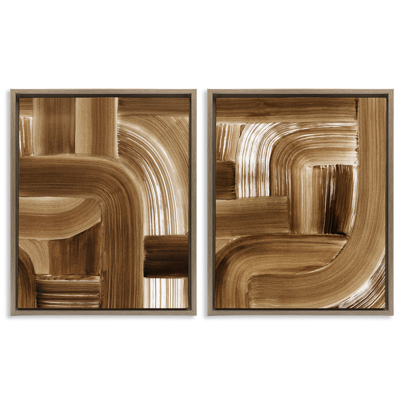 Ensemble de 2 toiles flottantes encadrées Gentle Brown Brushstrokes par Grace Popp, H 21 po x l 17 po
