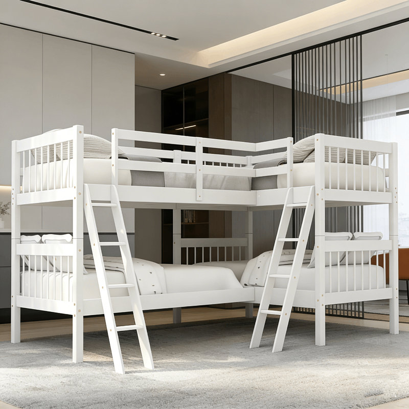 Abigel Kids Twin Over Twin Bunk Bed, White