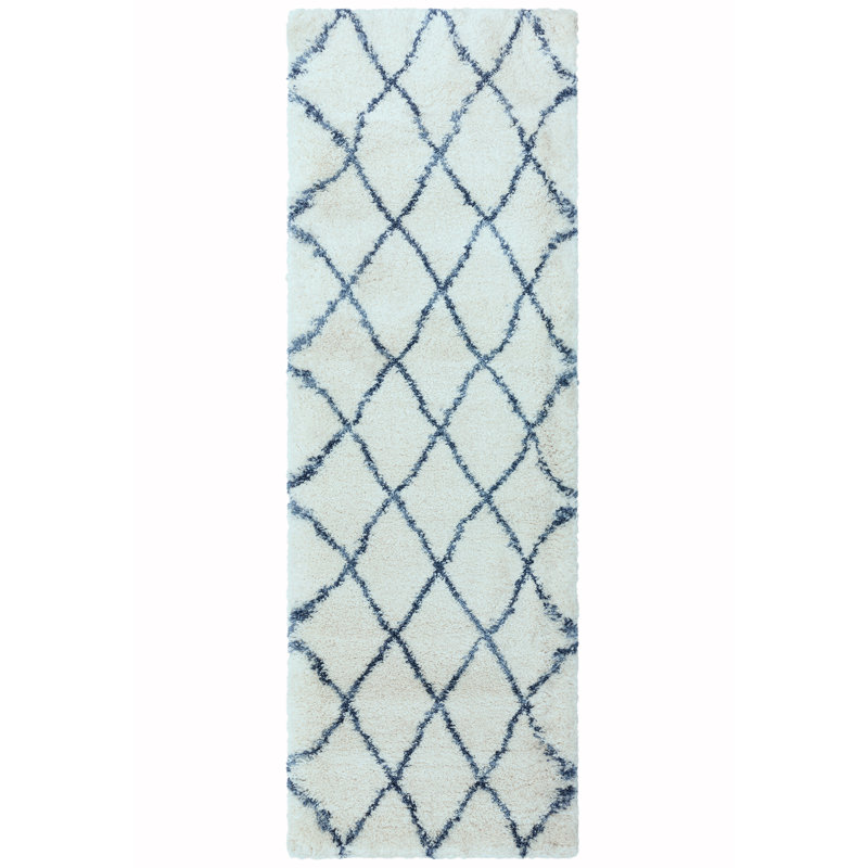 Manilow Berber Shaggy Ivory/Blue Rug, Runner 80cm x 240cm