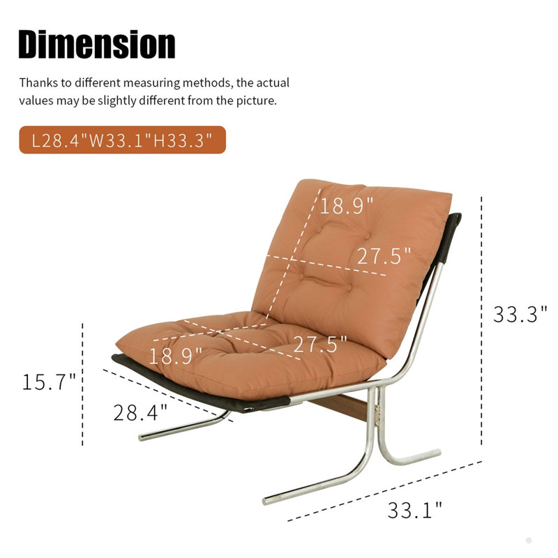 Fauteuil d'appoint 27,5 pouces avec pieds en métal, Brun