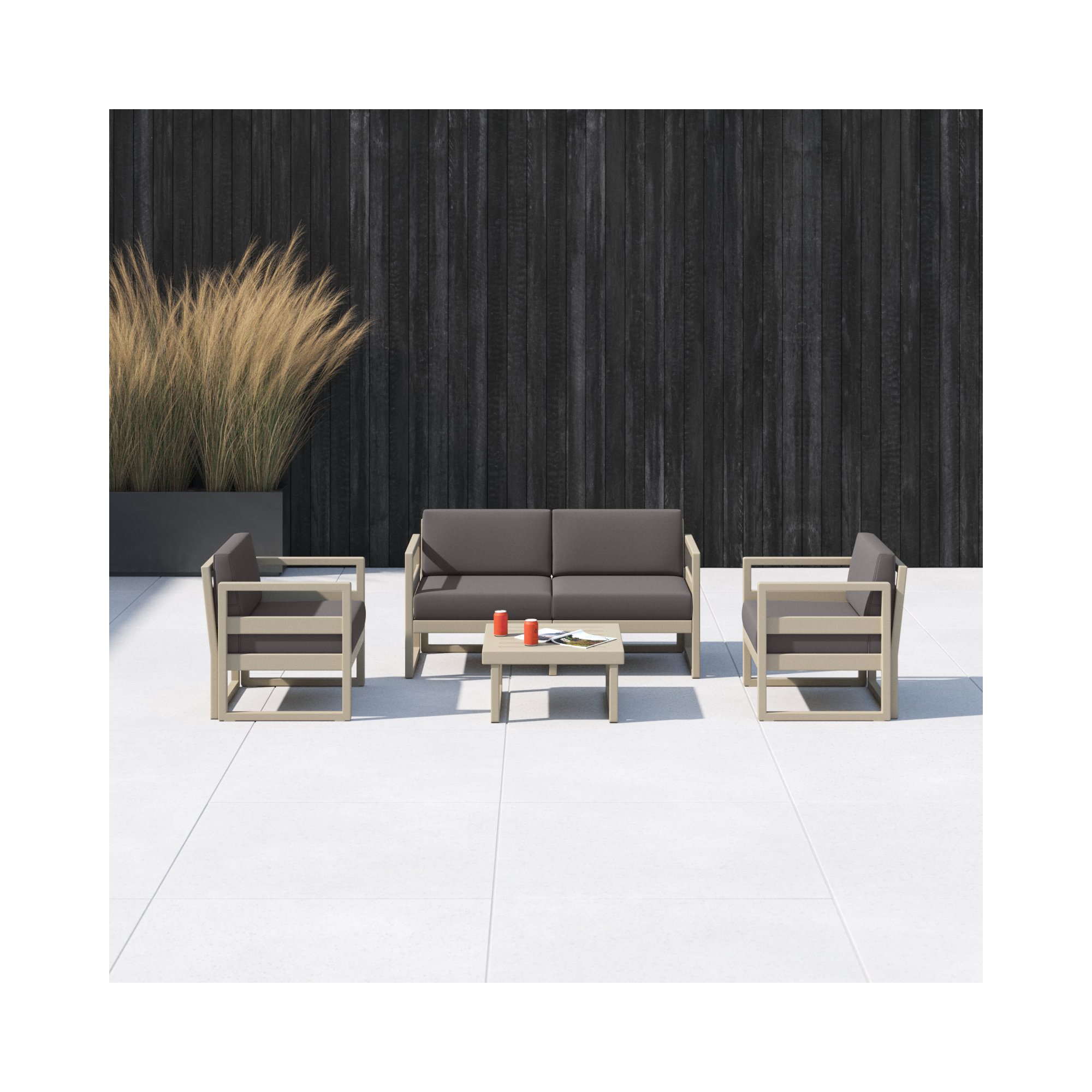 Lane 4 - Person Patio Conversation Set with Cushions, Charcoal, Taupe