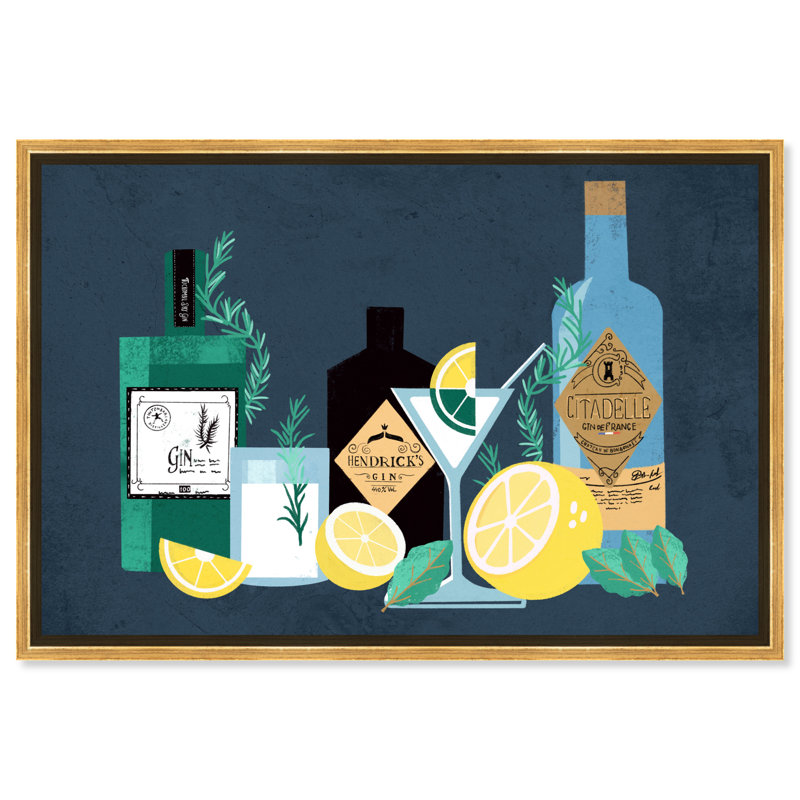 Gin Tonics - Impression sur toile, Toile avec cadre doré, H 36 po x l 54 po