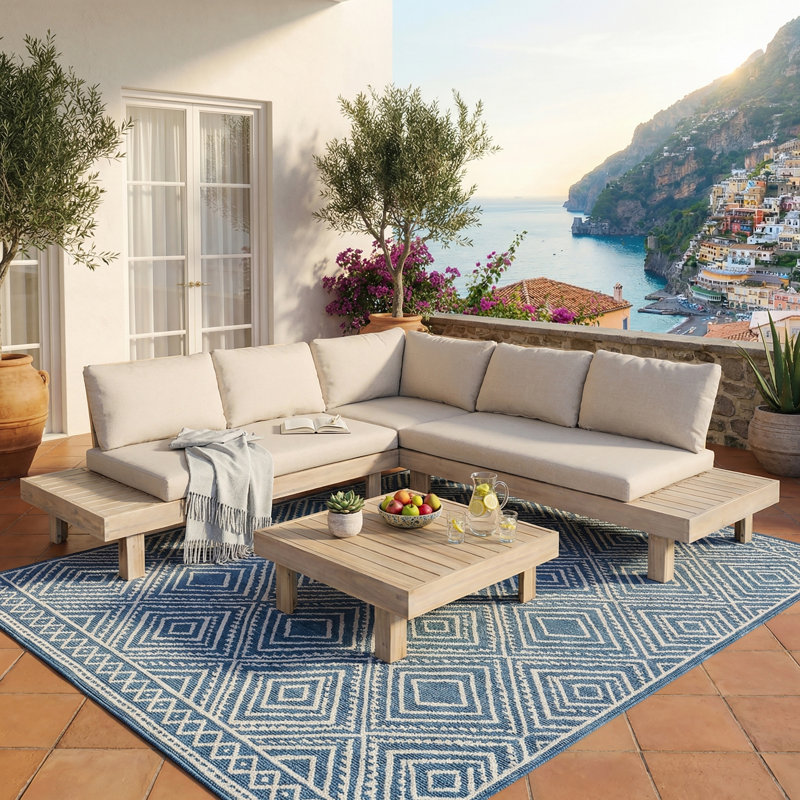 Ensemble de canapé modulaire 4 pièces Topia Acacia, blanc clair et sable