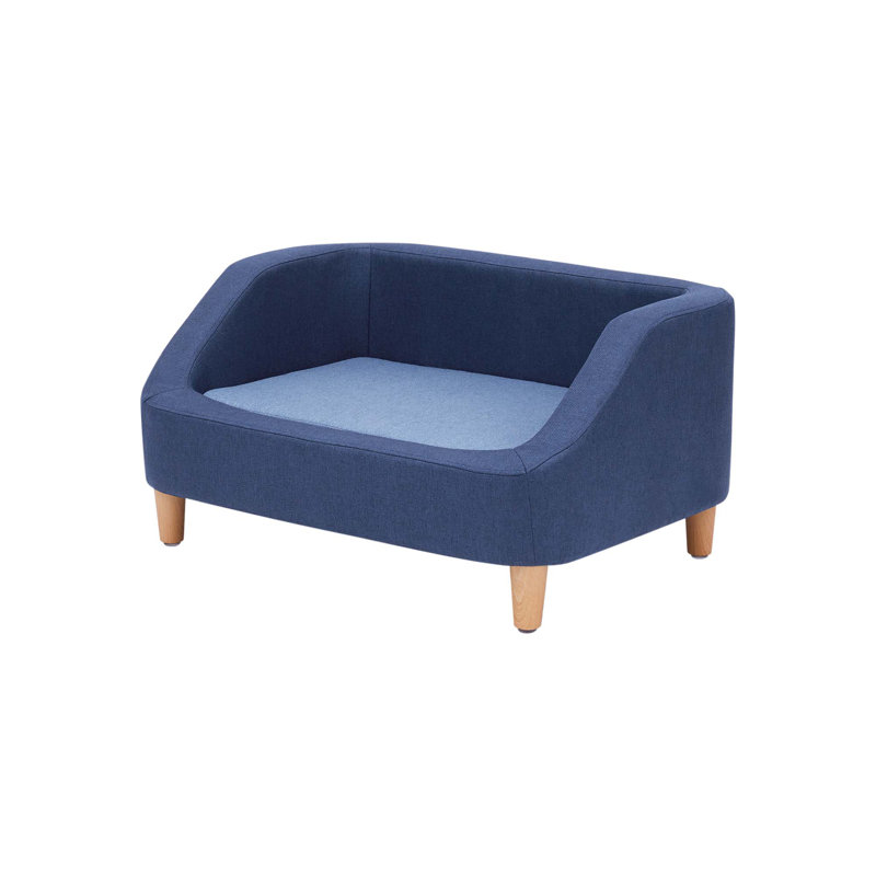 Small Navy Linen Upholstered Elevated Pet Sofa