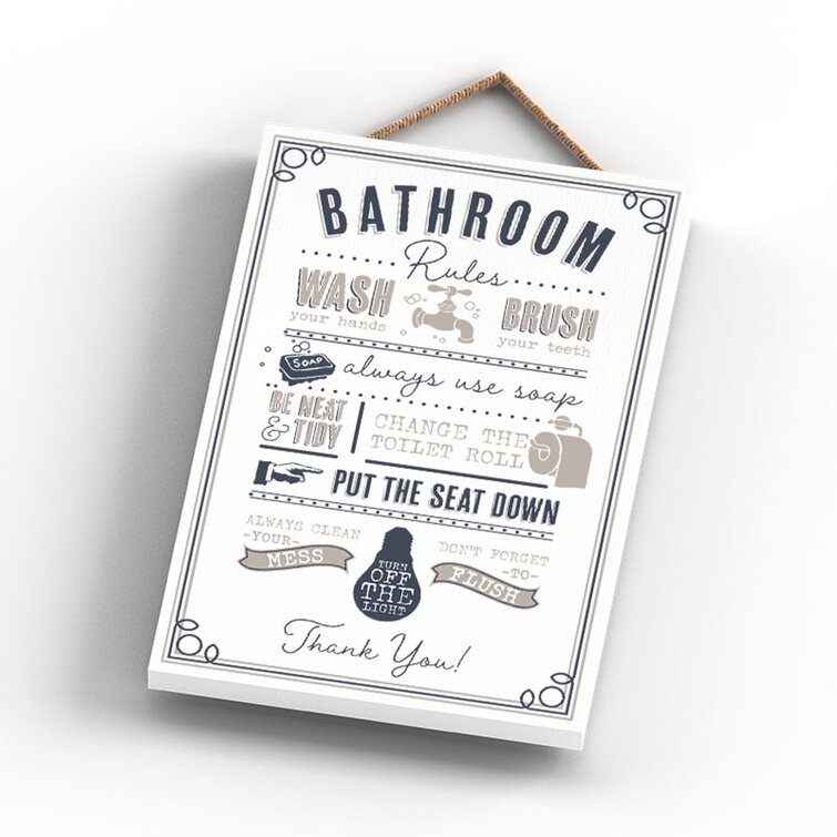 Bathroom Rules - Unframed Typography on Wood