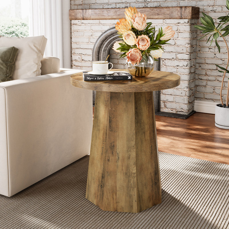 Table de bout ronde simple de style campagnard, Brun