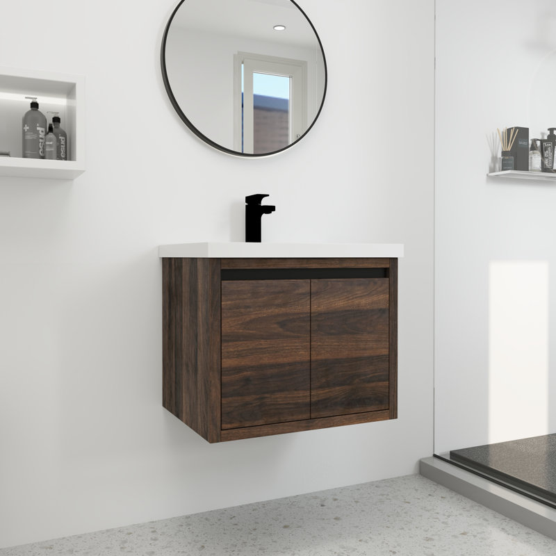 Meuble-lavabo flottant 24 po avec lavabo, portes à fermeture douce, idéal pour les petits espaces | Idée de cadeau