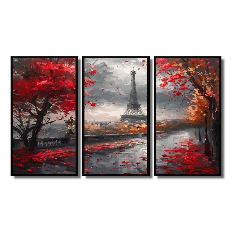 Ensemble de salon Thimeo - City Paris Wall Art, H 28 po x l 36 po x P 1 po, Toile avec cadre flottant noir