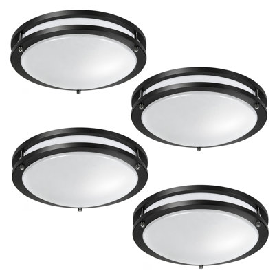 Plafonnier encastré à DEL noir à anneaux doubles à intensité variable 18 po pour cuisine, couloir, salle de bain et salle de bain