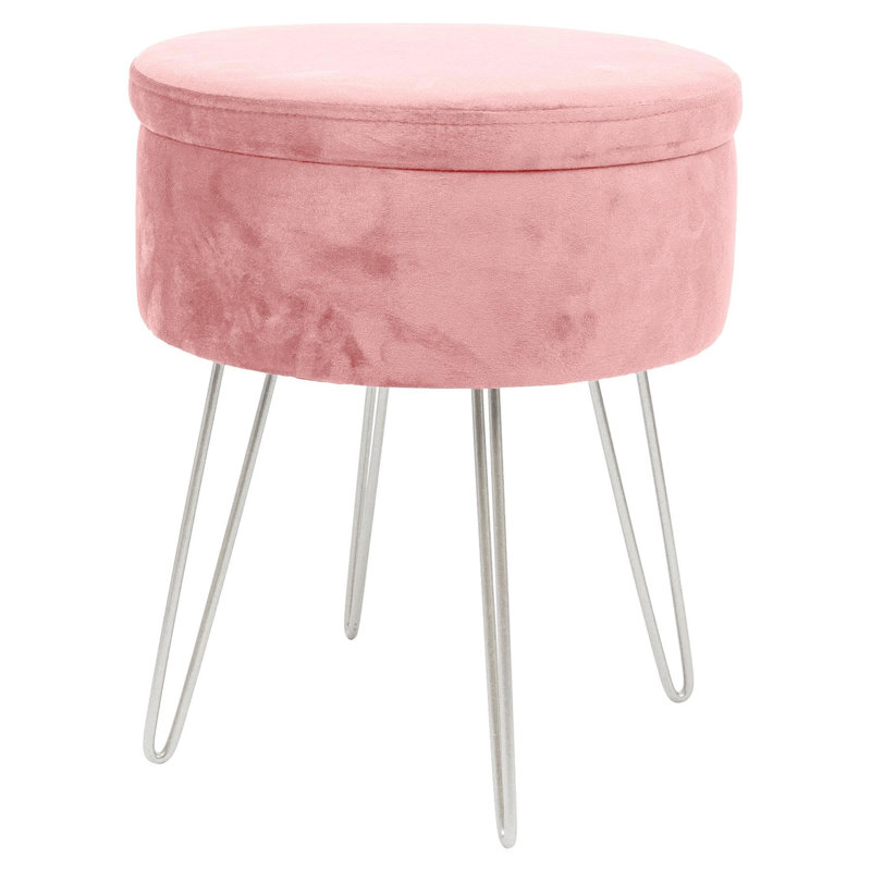 Metal Accent Stool, Pink, Velvet