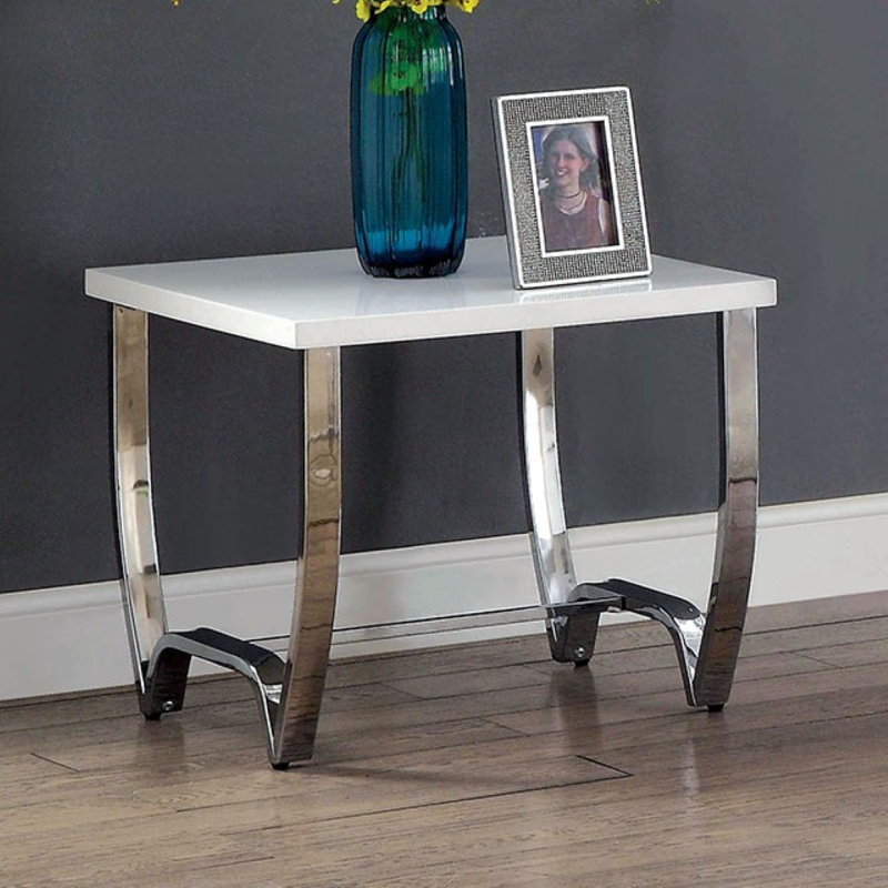 Arvello Table de bout blanche et chromée en laque ultrabrillante avec pieds chromés