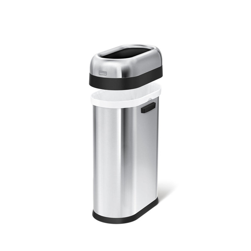 Simplehuman 50L/13.2 Gallon Slim Open Top Trash Can, Commercial Grade Heavy Gauge Stainless Steel, Brushed