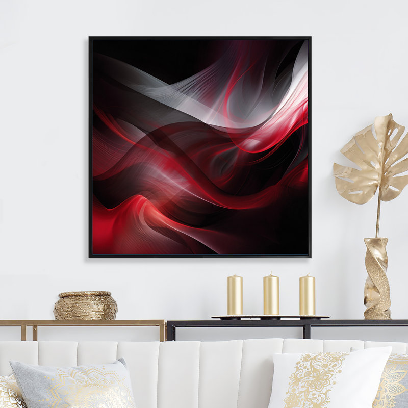Abstraction contemplative rouge et noire - impression, H 30 po x l 30 po x P 1 po, Cadre flottant noir