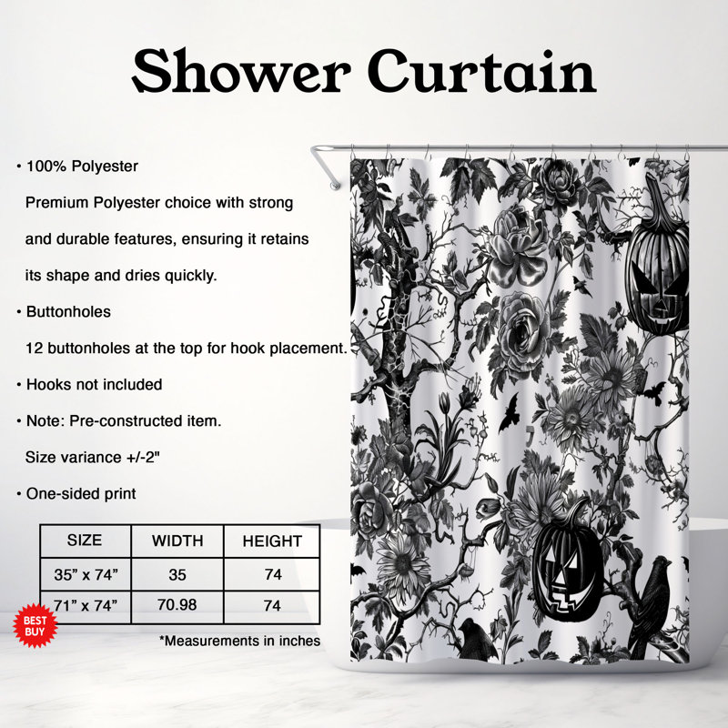 Rideau de douche 1 pièce Chinoiserie Halloween Design, H 74 po x l 35 po