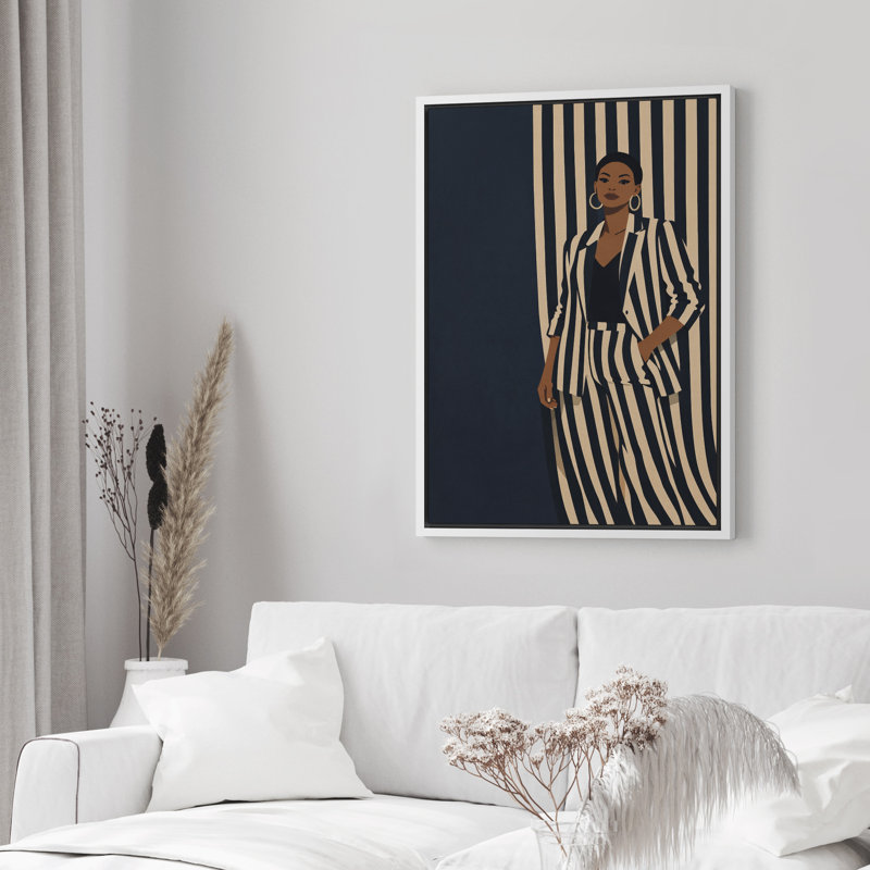 «Elegant Woman in Black and White», reproduction d'art sur toile encadrée, H 24 po x l 16 po x P 1,5 po, Blanc