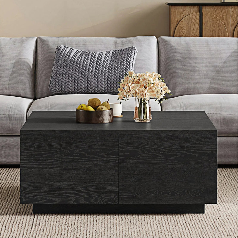 Table basse carrée 33,25 po à 4 tiroirs, Noir
