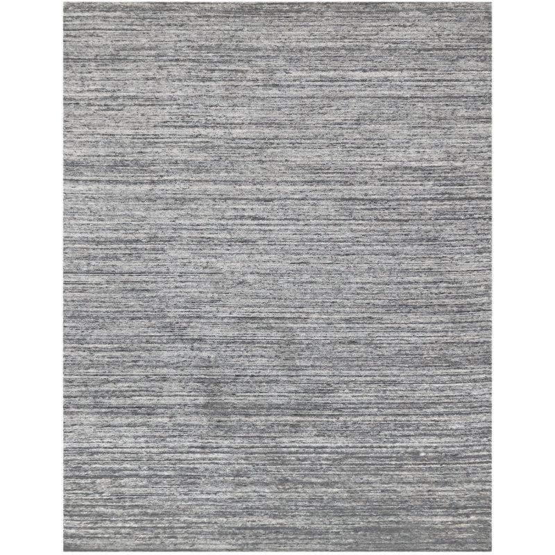 Tapis gris en laine tissé à plat à la main Heaven, Rectangle 10 pi x 14 pi