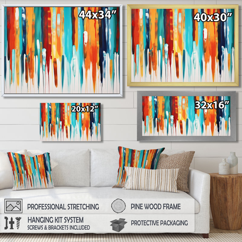 Décorations murales colorées «Blue Orange» - géométrique, H 16 po x l 32 po x P 1 po, Toile tendue