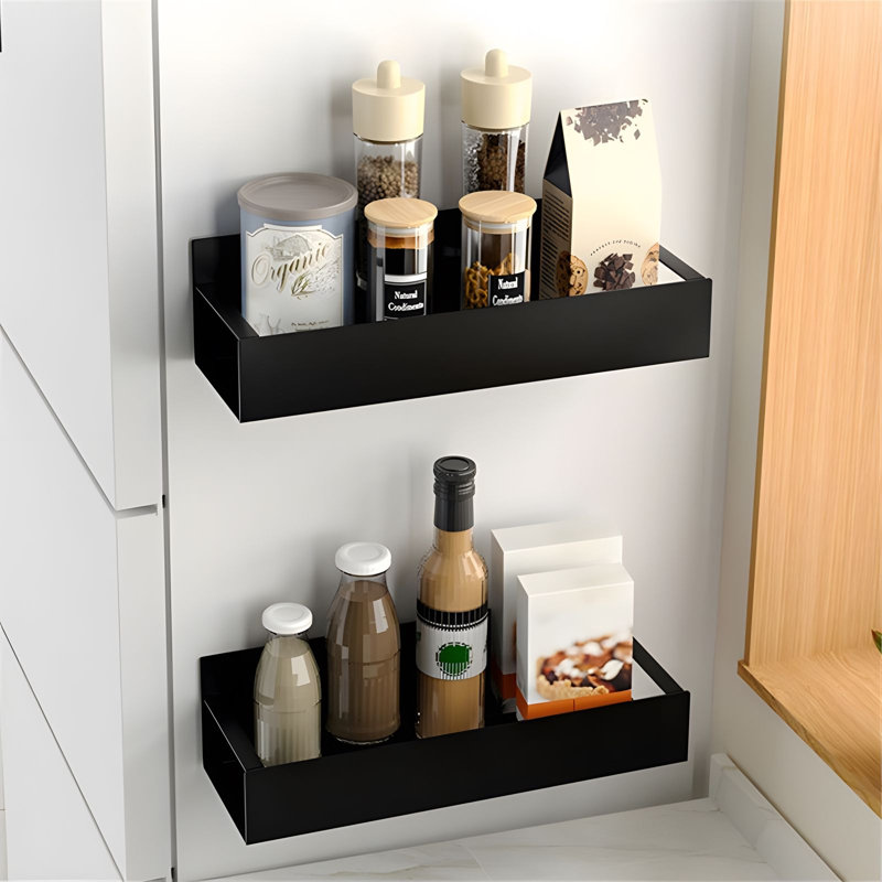 Étagère à épices moderne, étagère suspendue en métal pour réfrigérateur et rangement pour cuisine, Noir
