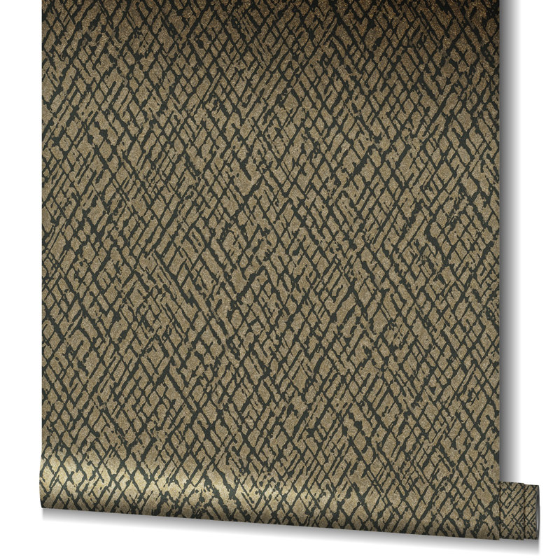 Air Collection Crosshatch Effect Textured Wallpaper Roll, Gold