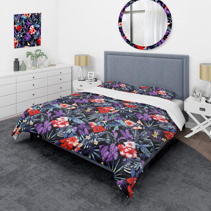 Patchwork floral mauve - Ensemble de housse de couette abstrait - Microfibre de polyester