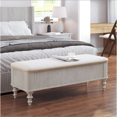 Banc de rangement avec repose-pieds en bois d'hévéa massif de 50,8 pouces avec siège en lin, banc de rangement pour chambre à coucher, range-chaussures pour chambre à coucher, salon, vestibule, garde-robe, beige