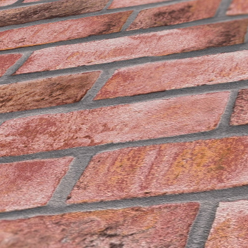 Bricks and More Collection Brick Weathered Effect Wallpaper Roll, Red