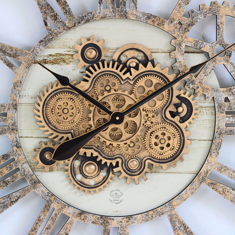 Oversized Desert Beige and Brown Metal Gear Wall Clock