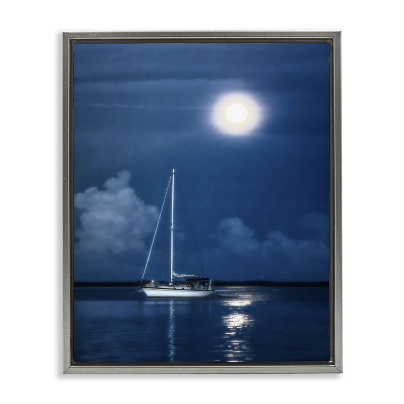 «Moonlit Nighttime Sail», art mural encadré flottant par Mary Lou Johnson, Cadre flottant gris lustré, H 31 po x l 25 po