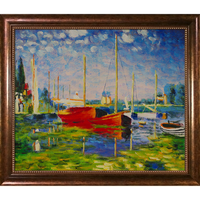 "Bateaux rouges à Argenteuil" par Claude Monet, reproduction d'art sur toile, H 24 po x l 28 po x P 2 po, Café brun de Vérone