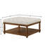 Grande table basse carrée avec repose-pieds en lin capitonné et grand repose-pieds avec tablette en bois massif-1026772771-1026772769