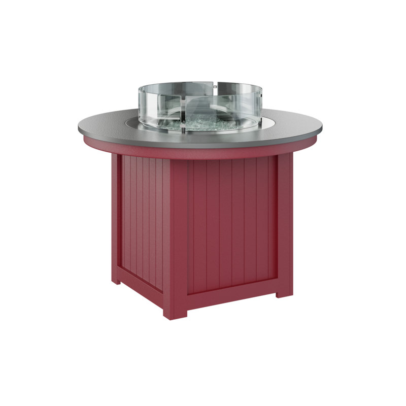 Foyer de table rond Berlin Donoma, H 37 po x l 44 po x P 44 po, Plateau martelé en acier inoxydable avec base rou