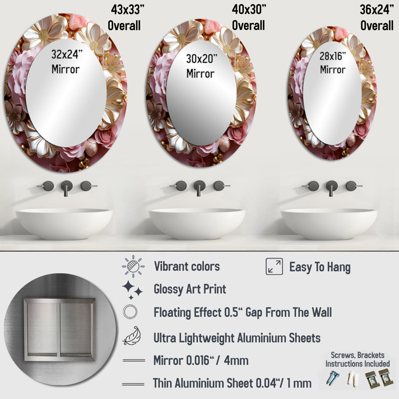 Miroir mural moderne Tender, 40 po x 30 po