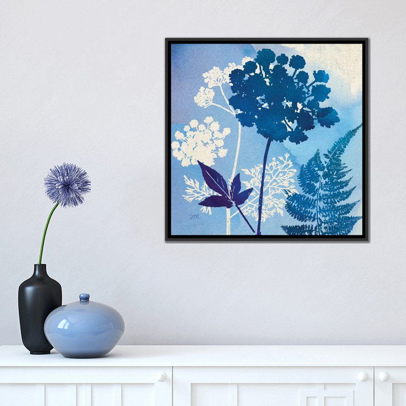 « blue sky jardin pattern iv », impression sur toile, H 37 po x l 37 po x P 1,5 po, Toile avec cadre noir, Pas de tapis