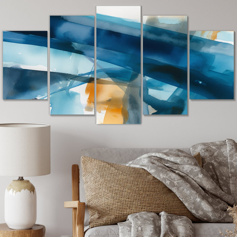 «Blue and Gold Fusion III», reproduction sur toile - 5 panneaux