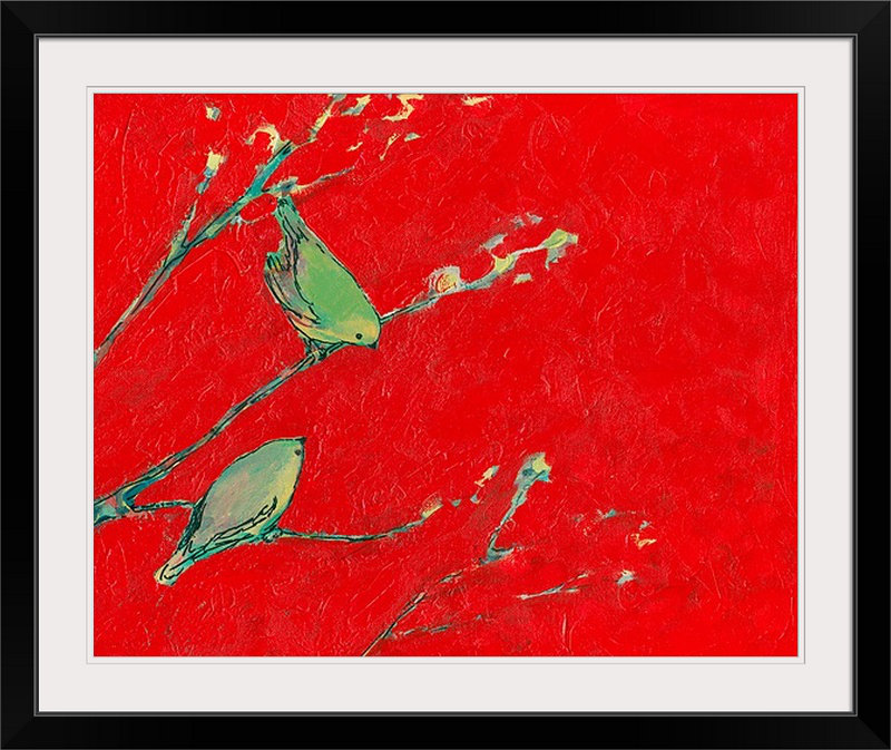 Nolani Birds in Red '- reproduction d'art, H 27 po x l 32 po x P 1 po, Cadre noir
