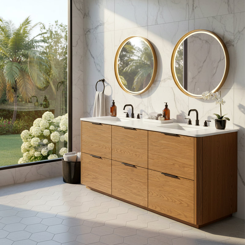 72" Double Sink Gabrietta Vanity, Medium Oak