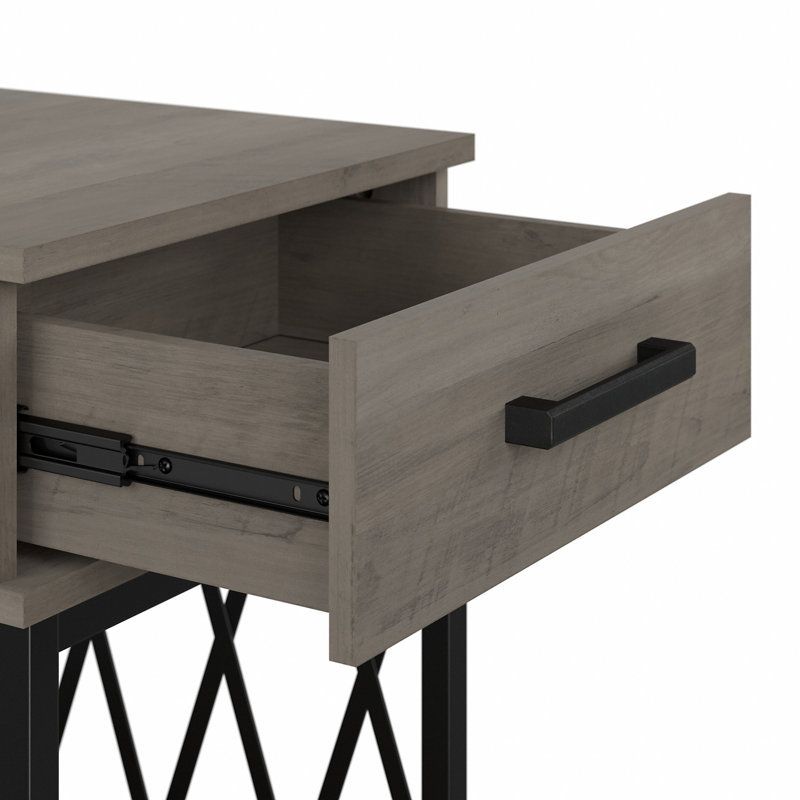 Driftwood Gray Industrial End Table with Storage Drawer